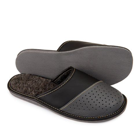 Men's Slippers - Grey and Black - WINTER (Closed Toe) - Size 40 & 45 ONLY